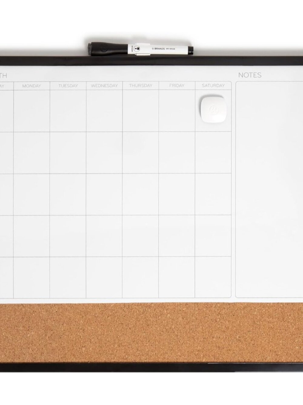Magnetic Dry Erase 3-in-1 Calendar White Board, 16" x 20", Black and Gray Frame